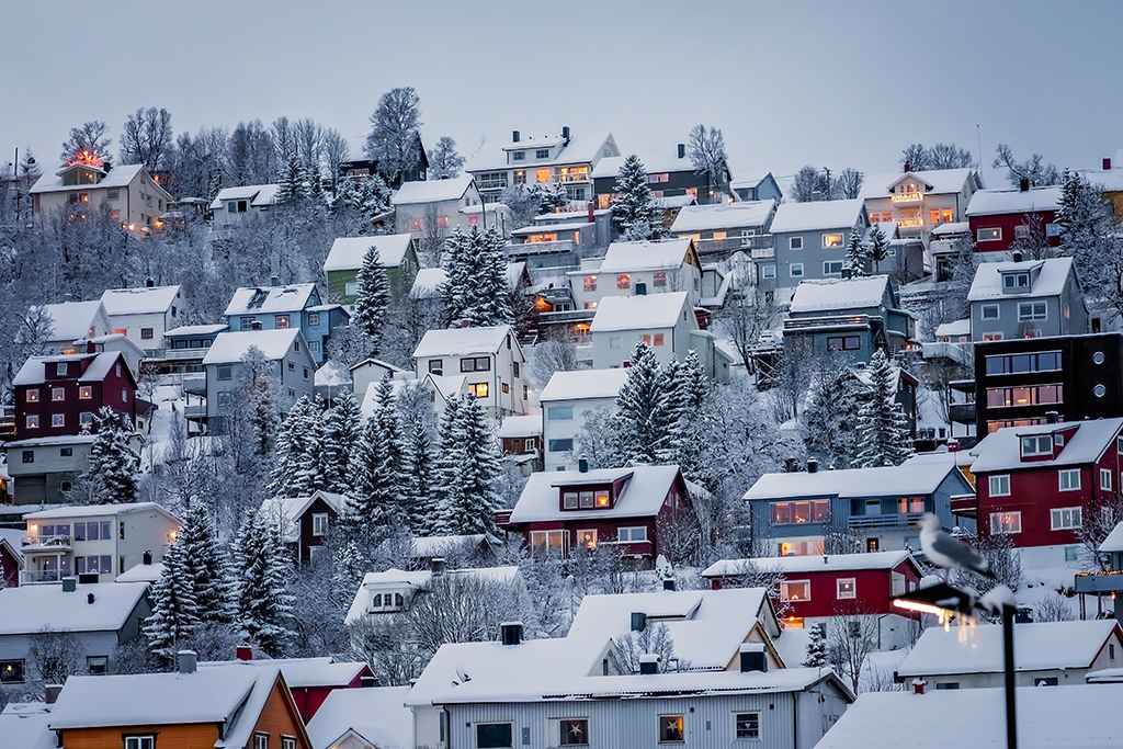 houses with snow on roofs