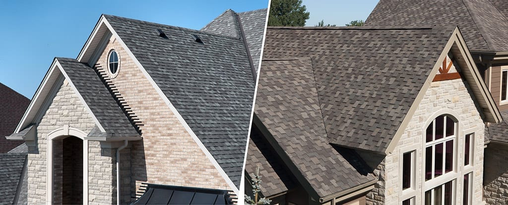 split image of two different IKO shingle roofs