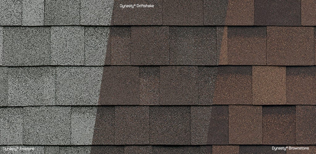 composite swatch of three IKO Dynasty shingle colors