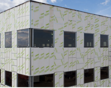 IKO Ener-Air™ polyisocyanurate rigid foam insulation sheathing installed on the exterior walls of a building