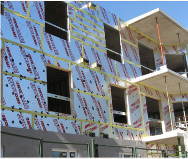 IKO Enerfoil rigid insulation installed on the exterior walls of a building