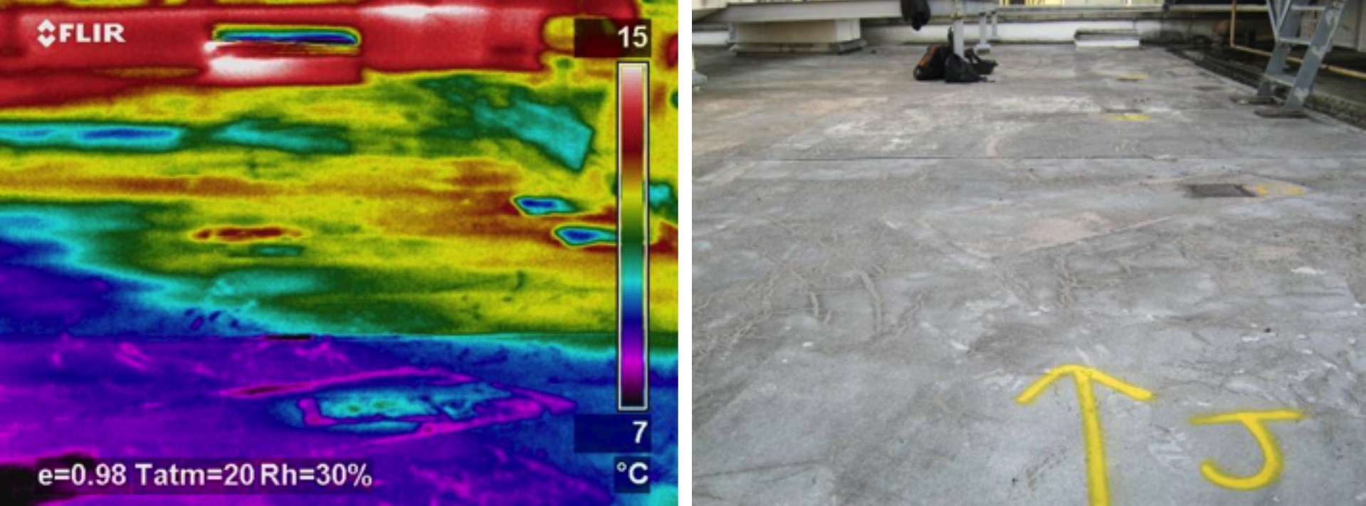  colorful Thermal Image showing Moisture on a roof