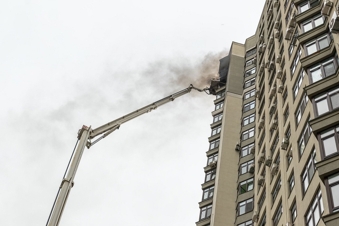 high rise building rooftop fire