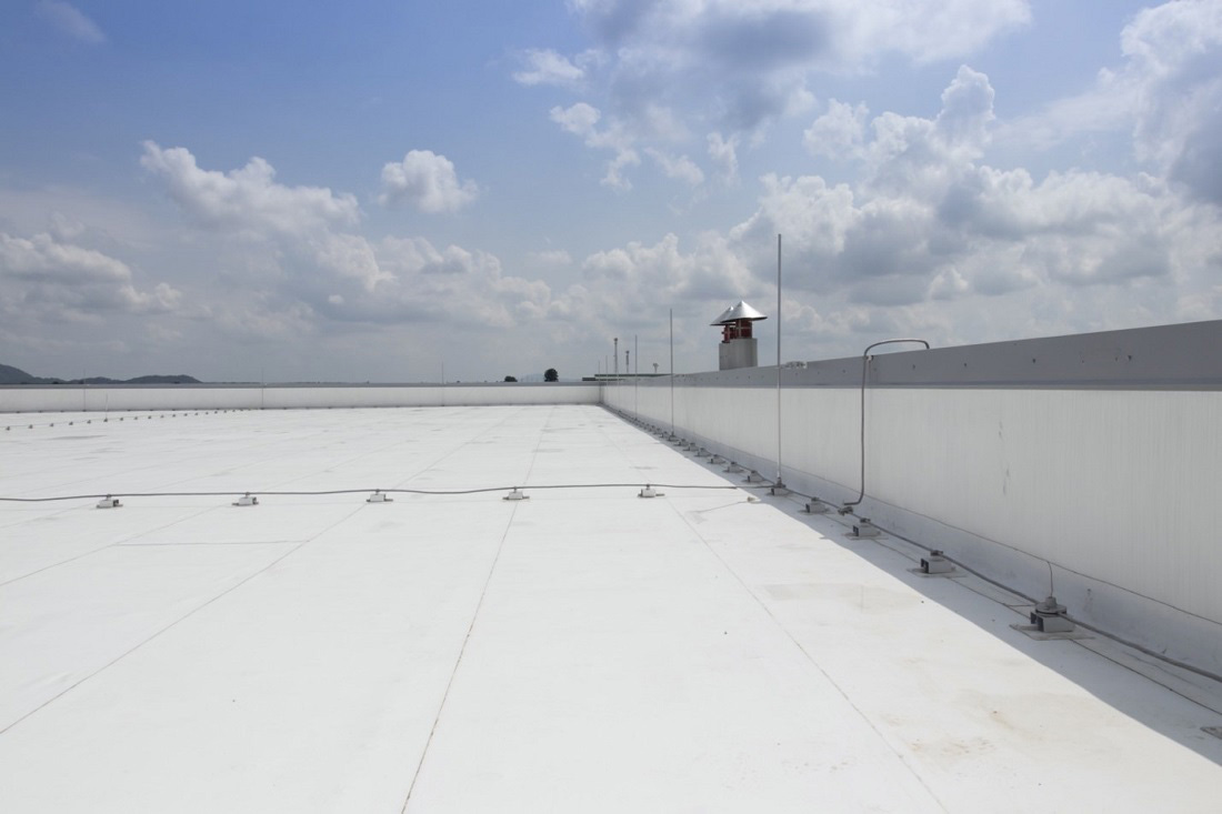lightning protection system installed on a commercial flat roof