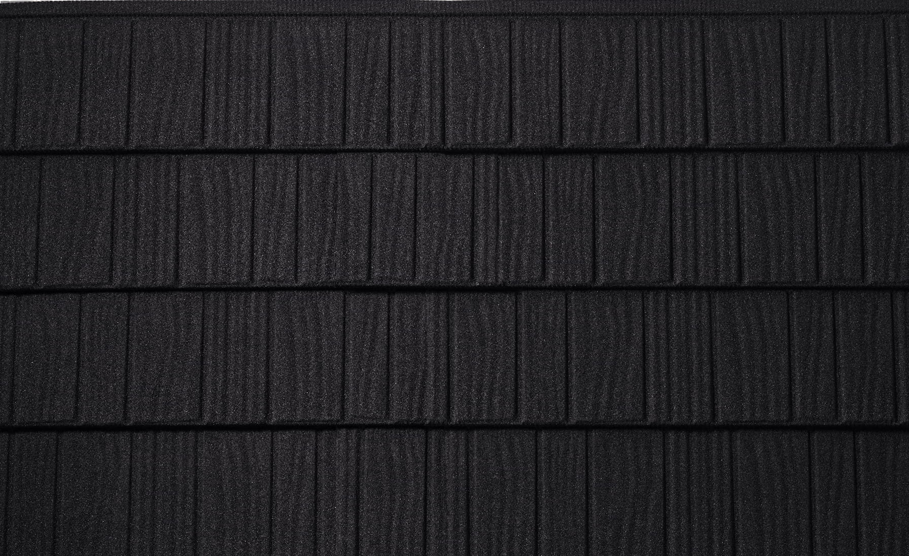 DECRA Farmhouse Shake Blacksmith Catskill NY stone-coated steel swatch with textured black finish and shake profile