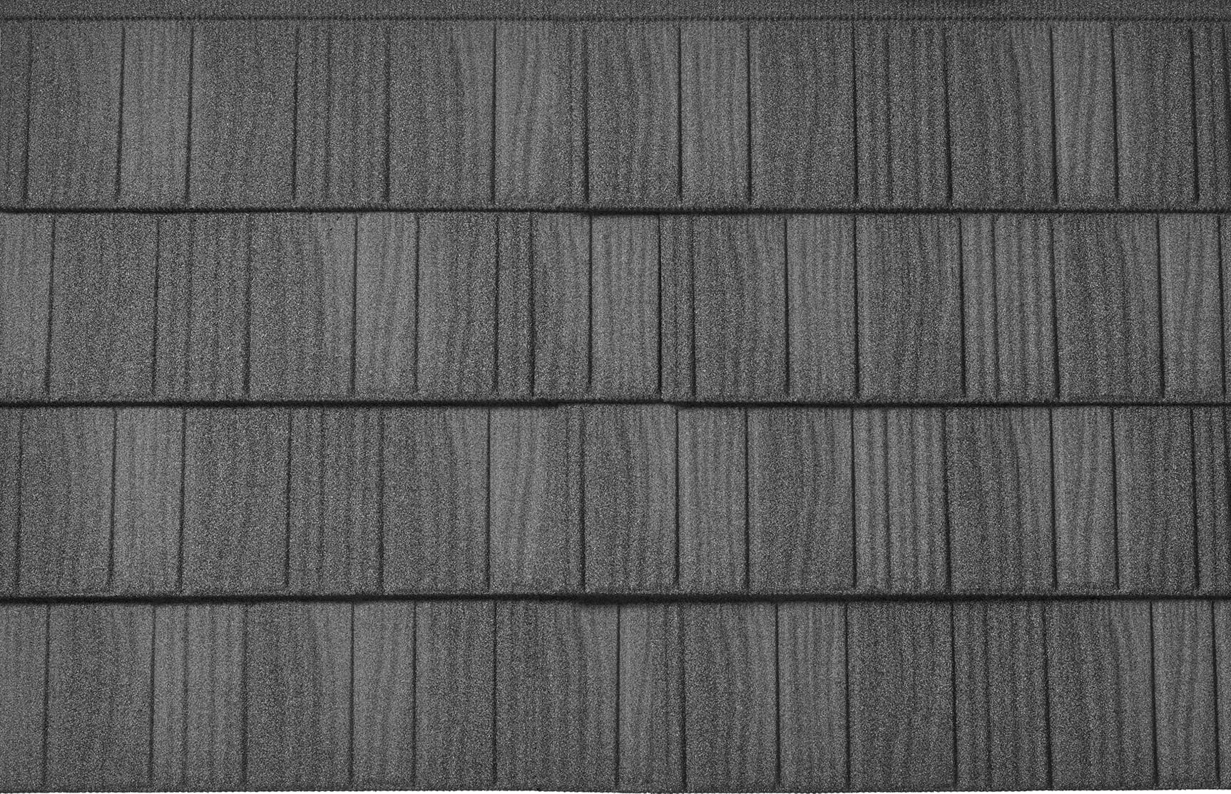 DECRA Farmhouse Shake Country Millstone stone-coated steel swatch displaying textured gray shake profile and granule finish