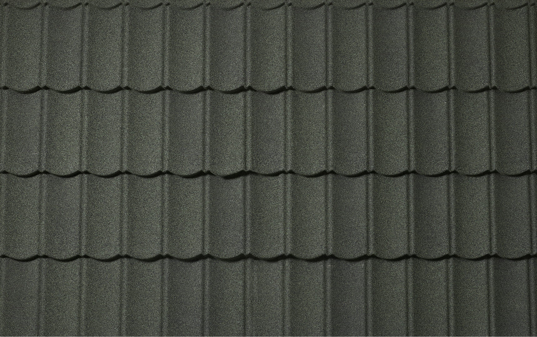 DECRA Scalloped Tile Woodland Pine stone-coated steel swatch showing Mediterranean scalloped profile and textured granules