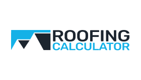 Logotipo con formas geométricas de techo y las palabras «Roofing Calculator».