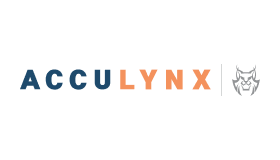 Logotipo de AccuLynx con el nombre de la empresa en texto azul y naranja y un rostro de lince estilizado a la derecha.