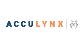 AccuLynx logo featuring the company name in blue and orange text with a stylized bobcat face on the right.