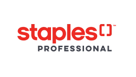 Staples Professional logo in red and black text, with a stylized red block design beside the word