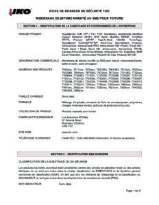 1201/1202 IKO Membrane de bitume modifié au sbs pour toiture | Fiche de Données de Sécurité - Brampton