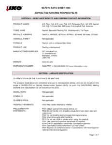 1205 IKO Asphalt Saturated Roofing Felts | Safety Data Sheet - Brampton