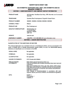 1268 IKO Stormtite and RoofGard Cool Grey | Safety Data Sheet - Brampton