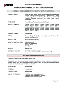1313 IKO Mineral Surface Fiberglass Base Asphalt Shingles | Safety Data Sheet - Calgary