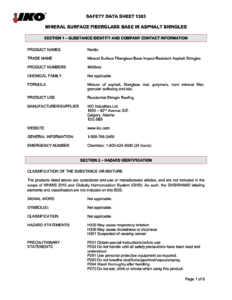 1383 IKO Mineral Surface Fiberglass Base Asphalt IR Shingles | Safety Data Sheet - Calgary