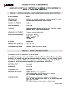 1383 IKO Bardeaux en asphalte IR comportant une sous-couche en fibre de verre et une surface minérale | Fiche de Données de Sécurité - Calgary