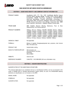 1401  IKO SBS Modified Bitumen Roofing Membrane  | Safety Data Sheet - Kankakee