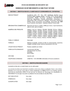 1401 IKO Membrane de bitume modifié au sbs pour toiture | Fiche de Données de Sécurité - Kankakee