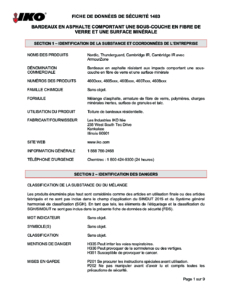 1483 IKO Bardeaux en asphalte IR comportant une sous-couche en fibre de verre et une surface minérale | Fiche de Données de Sécurité - Kankakee