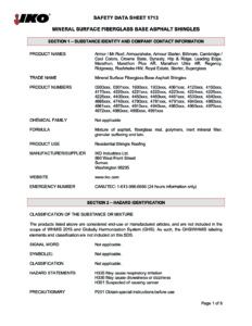 1713 IKO Mineral Surface Fiberglass Base Asphalt Shingles | Safety Data Sheet - Sumas