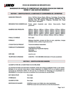2213 IKO Mineral Surface Fiberglass Base Asphalt Shingles | Fiche de Données de Sécurité - Sylacauga
