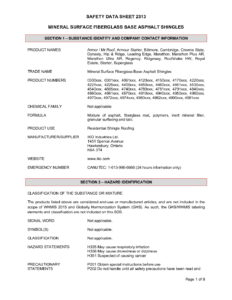 2313 IKO Mineral Surface Fiberglass Base Asphalt Shingles | Safety Data Sheet - Hawkesbury