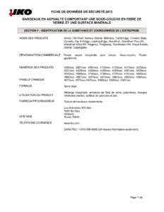 2413 IKO Mineral Surface Fiberglass Base Asphalt Shingles | Fiche de Données de Sécurité - Hillsboro