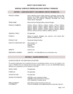 2413 IKO Mineral Surface Fiberglass Base Asphalt Shingles | Safety Data Sheet - Hillsboro