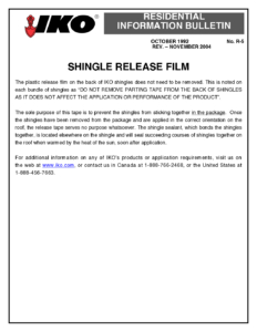 TBR05 Shingle Release Film | Product Bulletin
