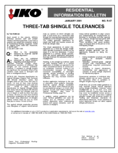 TBR47 Three-Tab Shingle Tolerance | Product Bulletin