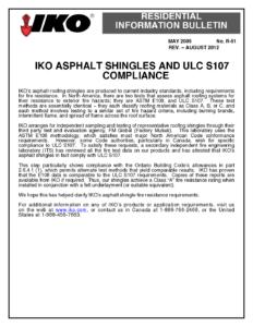 TBR51 Asphalt Shingles and ULCS107 Compliance | Product Bulletin