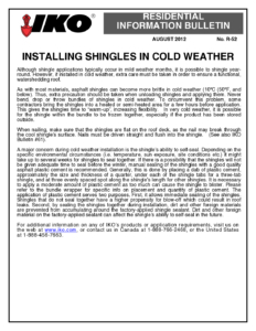 TBR52 Installing Shingles in Cold Weather | Product Bulletin