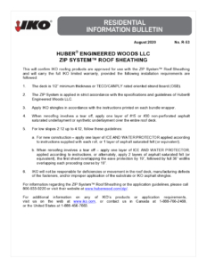 TBR53 HUBER® ENGINEERED WOODS LLC ZIP SYSTEM™ ROOF SHEATHING | Product Bulletin