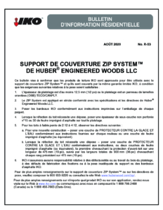 TBR53 SUPPORT DE COUVERTURE ZIP SYSTEM™ DE HUBER® ENGINEERED WOODS LLC | Bulletin de produit