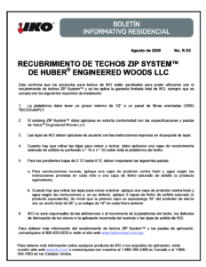 TBR53 RECUBRIMIENTO DE TECHOS ZIP SYSTEM™ DE HUBER® ENGINEERED WOODS LLC | Boletín de producto