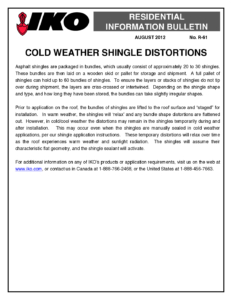 TBR61 Cold Weather Shingle Distortions | Product Bulletin