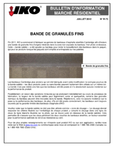 TBR73 Bande de granules fins | Bulletin de produit