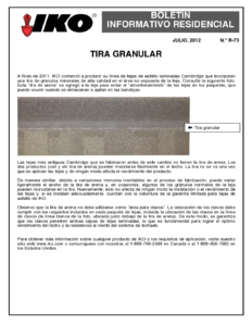 TBR73 Tira de gránulos finos | Boletín de producto