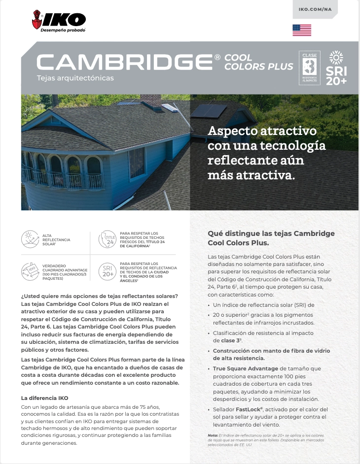 IKO Cambridge<sup>®</sup> Cool Colors<sup>™</sup> | Brochure (Contractor’s Edition) (Available in Select Areas)