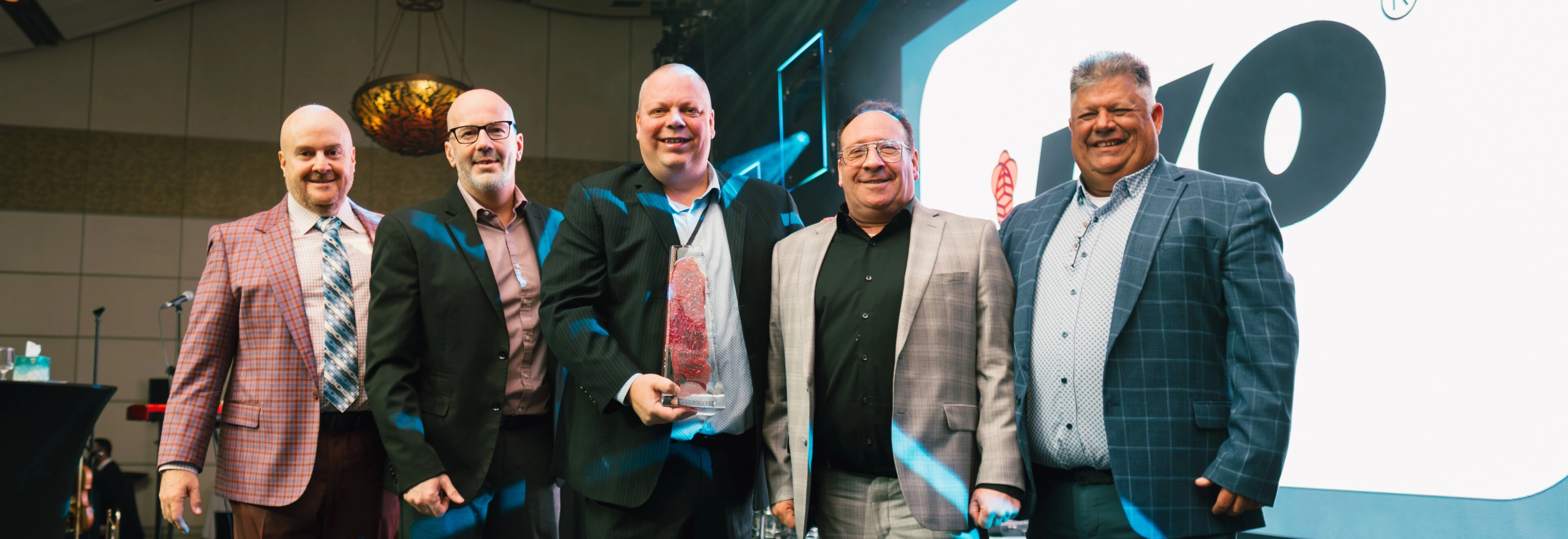 Left to Right: Giancarlo Bellini (Toitures Trois Étoiles and new President of QMRA), Simon Robitaille (Technical Sales Representative, Greater Quebec City, IKO), Derek Piszczatowski (Technical Sales Manager, Greater Montreal Area, IKO), Stephane Plamondon (Architectural & Technical Representative, Gatineau/NU, IKO) and Sylvain Audet (Norman et Collie, exiting President of the QMRA)