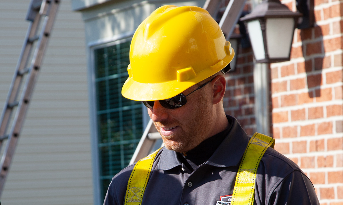 roofer wearing hard hat