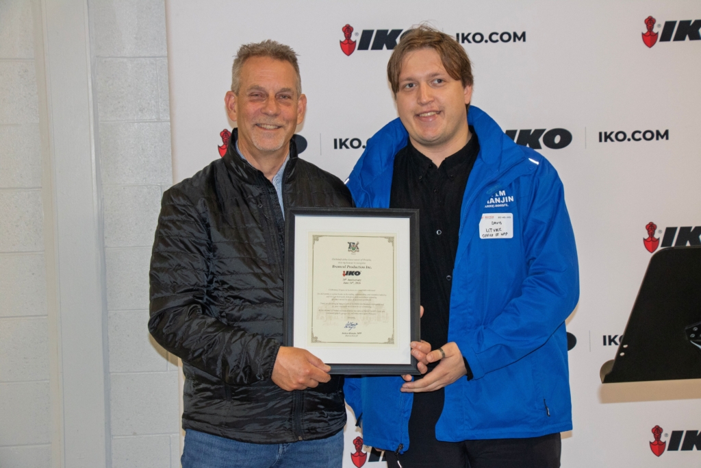Kevin Beaudry, Plant Manager, BramCal Production Inc. (Left) with David Litvak from the office of MPP Andrea Khanjin (Right)