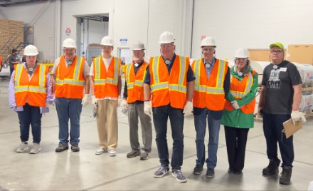 John Brassard (Member of Parliament for Barrie South&ndash;Innisfil), Guy Tremblay (Vice President of Operations, IKO North America) and other guests at the plant tour