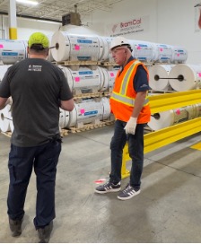 John Brassard (Member of Parliament for Barrie South&ndash;Innisfil), Guy Tremblay (Vice President of Operations, IKO North America) and other guests at the plant tour