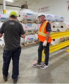 John Brassard (Member of Parliament for Barrie South&ndash;Innisfil), Guy Tremblay (Vice President of Operations, IKO North America) and other guests at the plant tour