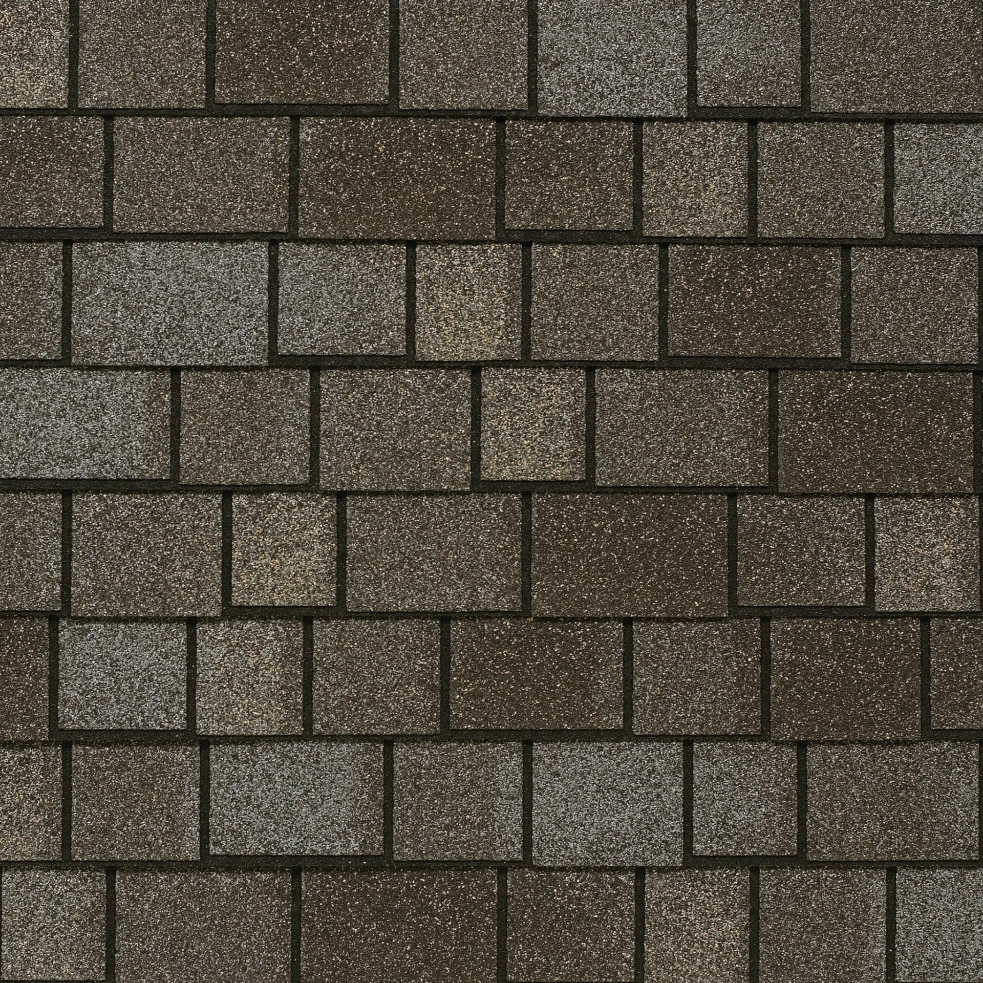 An asphalt shingle roof showcasing a Royal Estate pattern with alternating dark gray and light gray rectangles.