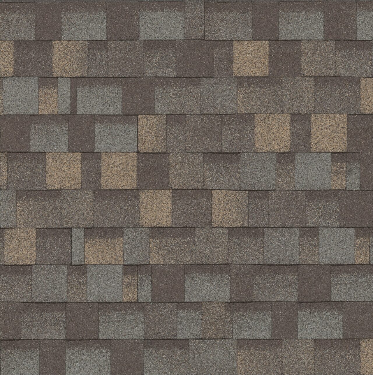 Close-up view of a Dynasty multi-colored asphalt shingle roof with shades of brown, grey, and beige, perfectly capturing the timeless elegance of Weatherwood.