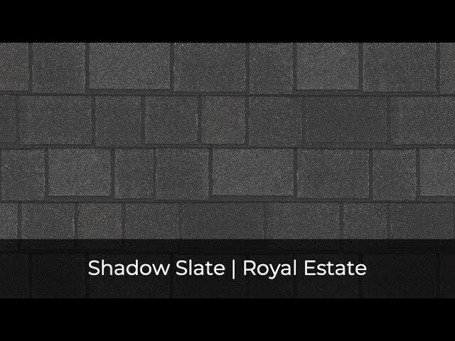 Tejas gris oscuro «Shadow Slate» de la colección Royal Estate, una elegante opción de los colores de tejas IKO con aspecto clásico y refinado.