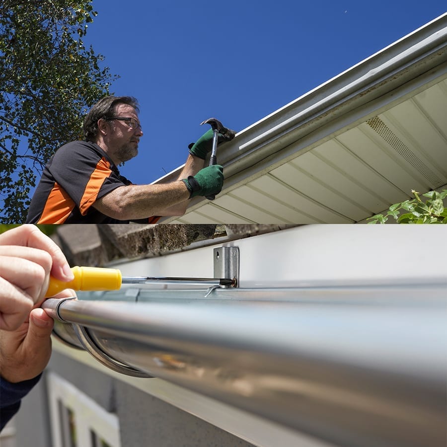 roofer installing gutters